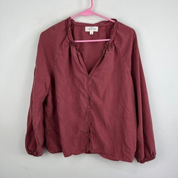 Anthropologie Cloth & Stone Raglan ruffle neck blouse womens Size Medium - Picture 2 of 9